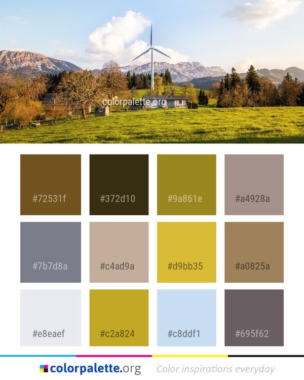 Mountainous Landforms Grassland Sky Color Palette
