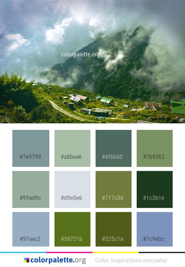 Mountainous Landforms Sky Green Color Palette