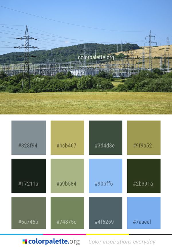 Overhead Power Line Transmission Tower Sky Color Palette